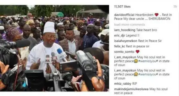 Singer Davido Mourns His Late Uncle, Sen. Isiaka Adeleke